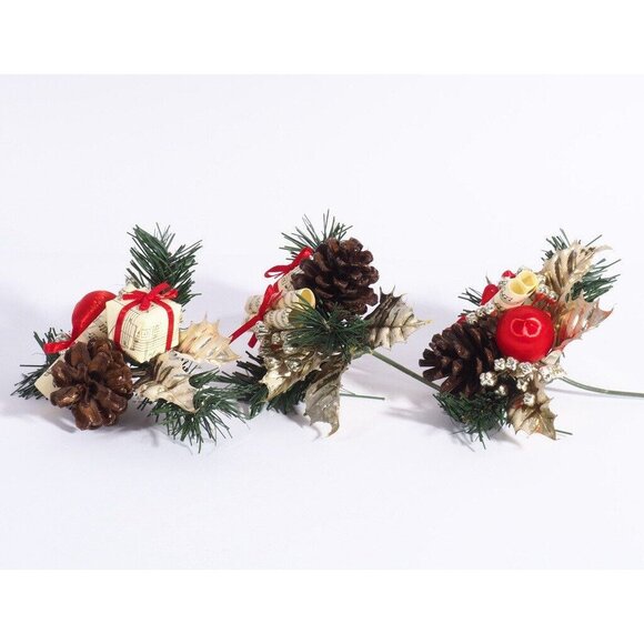 Vtg Artificial Christmas Branch Music Scroll Box Cone Gold Red Green Leaf Ball - Picture 6 of 7